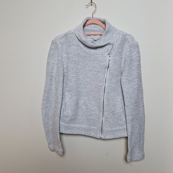 Loft Gray Marled Asymmetrical Full Zip Moto Sweater Jacket Size Small - Picture 3 of 12